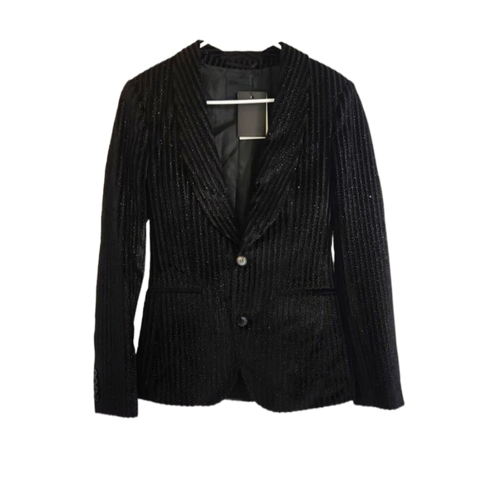 Asos Black‎ Velvet Striped Beaded 2 Button Long Sleeve Blazer Size 34"/6 NWT